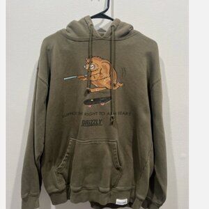 GRIZZLY Griptape X Diamond Hoodie Sweatshirt Right to Arm Bears Olive Green L